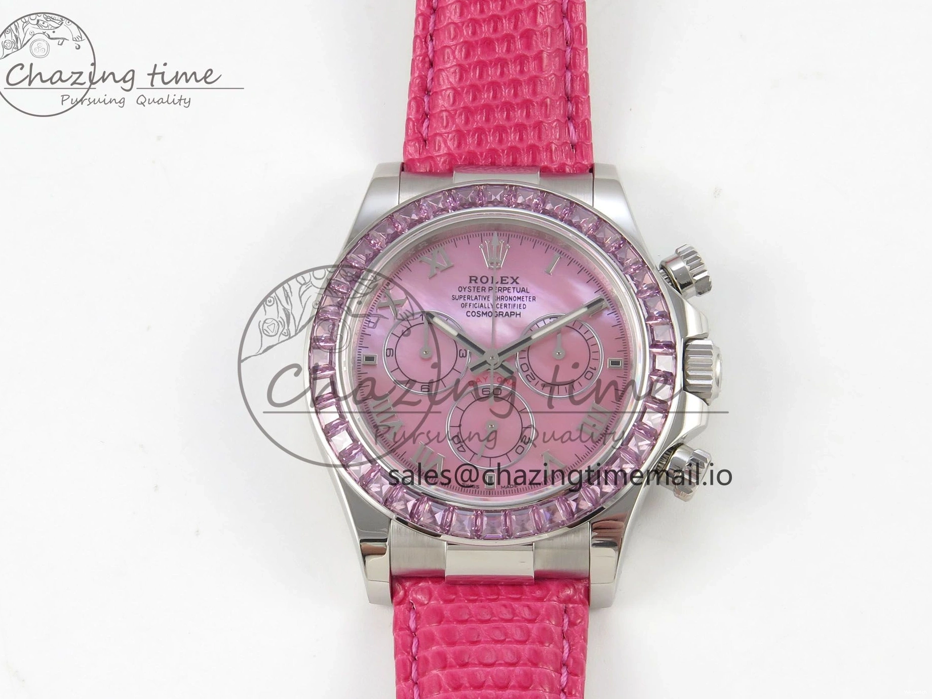 MPF Pink Daytona Bezel Dial Leather on Diamonds Modded 40mm SA4801 Custom Strap Pink 0513